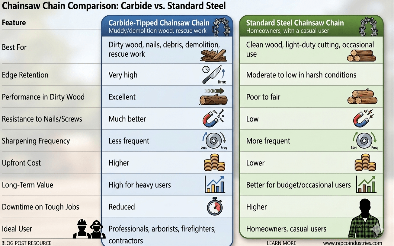 graphic showing carbide chain vs steel chain